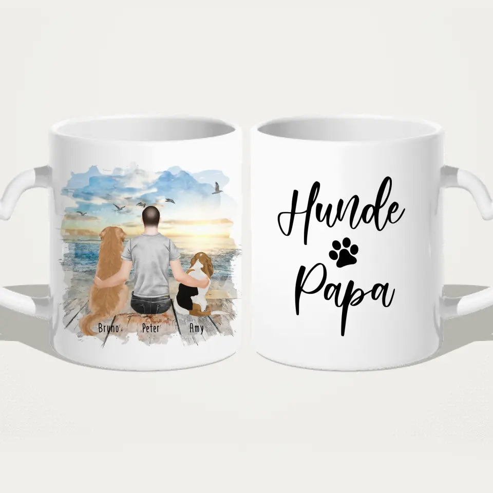 Personalisierte Tasse mit Hund und Mann (2 Hunde + 1 Mann)