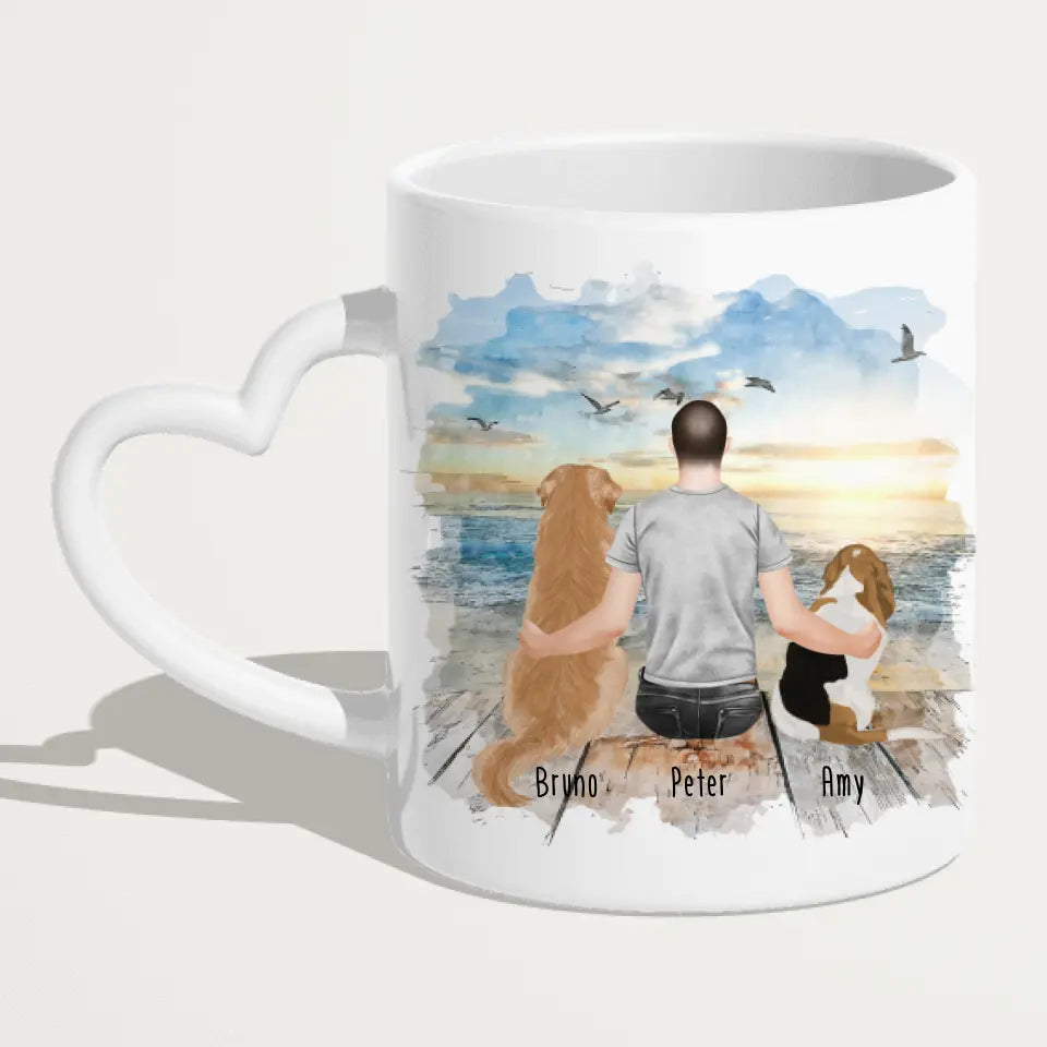 Personalisierte Tasse mit Hund und Mann (2 Hunde + 1 Mann)