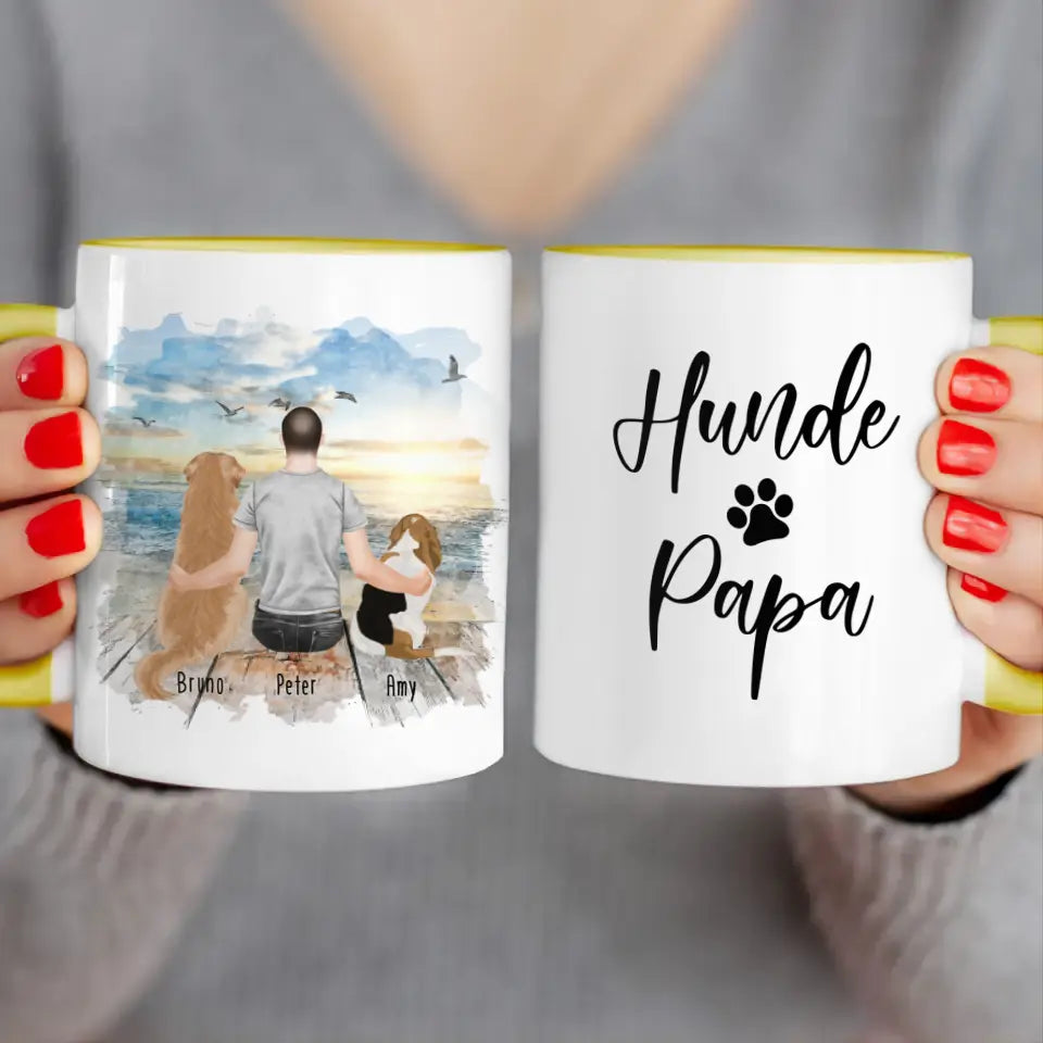 Personalisierte Tasse mit Hund und Mann (2 Hunde + 1 Mann)