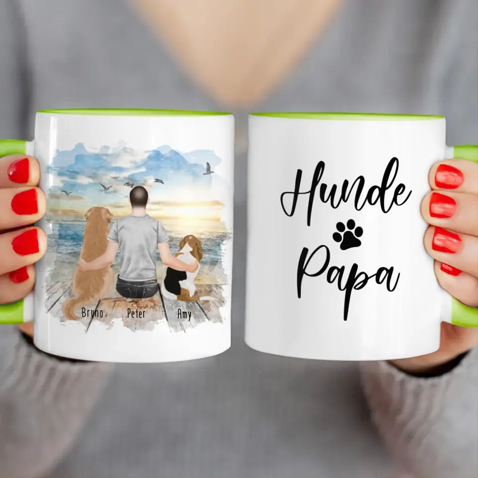 Personalisierte Tasse mit Hund und Mann (2 Hunde + 1 Mann)