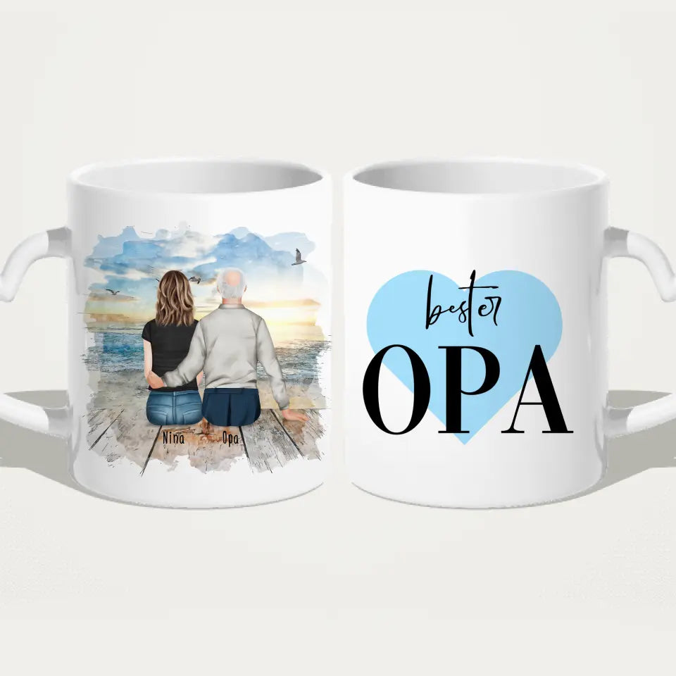 Personalisierte Tasse für Opa (1 Frau + 1 Opa)