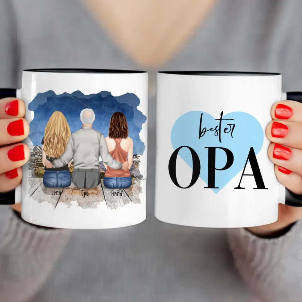 Personalisierte Tasse für Opa (2 Frauen + 1 Opa)