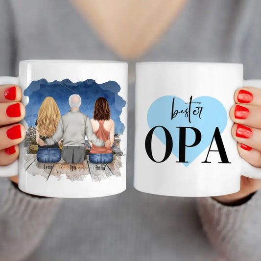 Personalisierte Tasse für Opa (2 Frauen + 1 Opa)