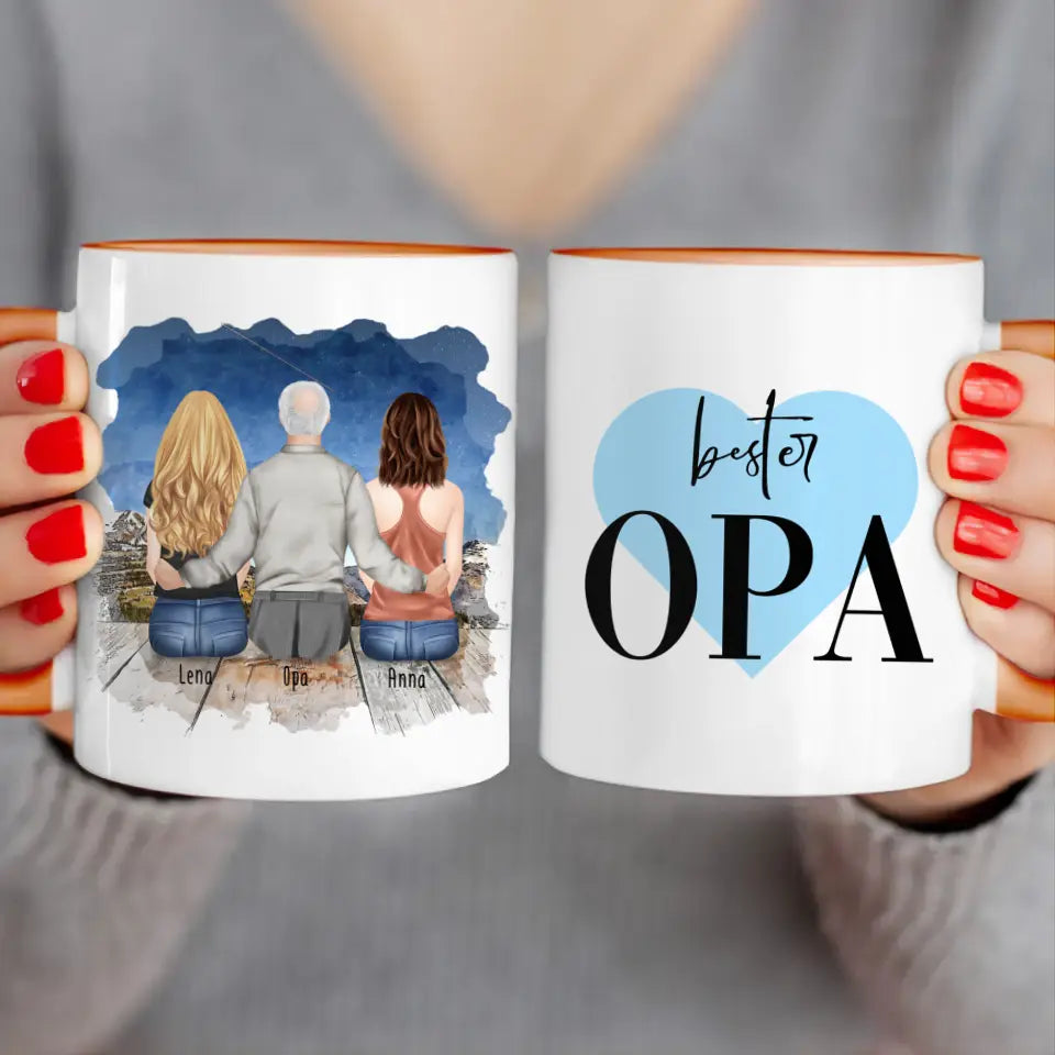 Personalisierte Tasse für Opa (2 Frauen + 1 Opa)