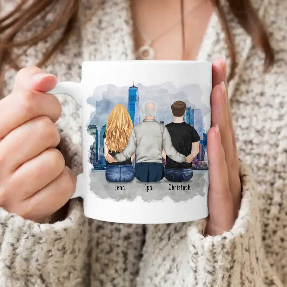 Personalisierte Tasse für Opa (1 Frau + 1 Mann + 1 Opa)