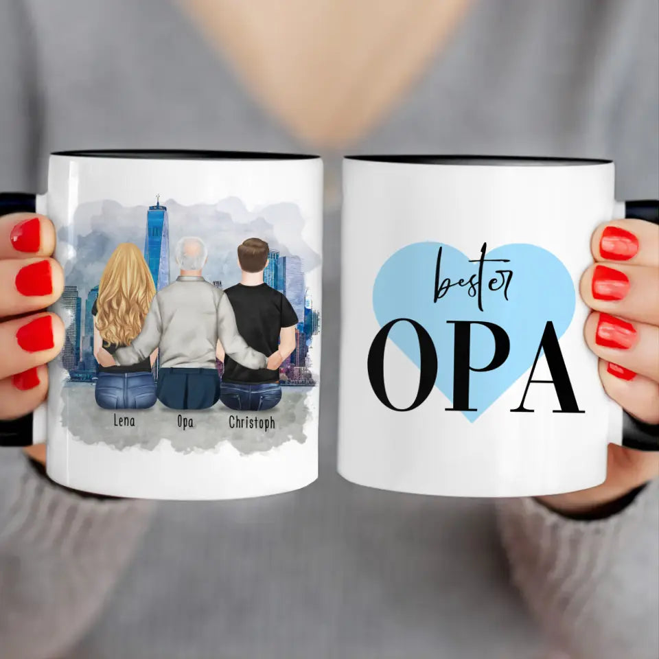 Personalisierte Tasse für Opa (1 Frau + 1 Mann + 1 Opa)