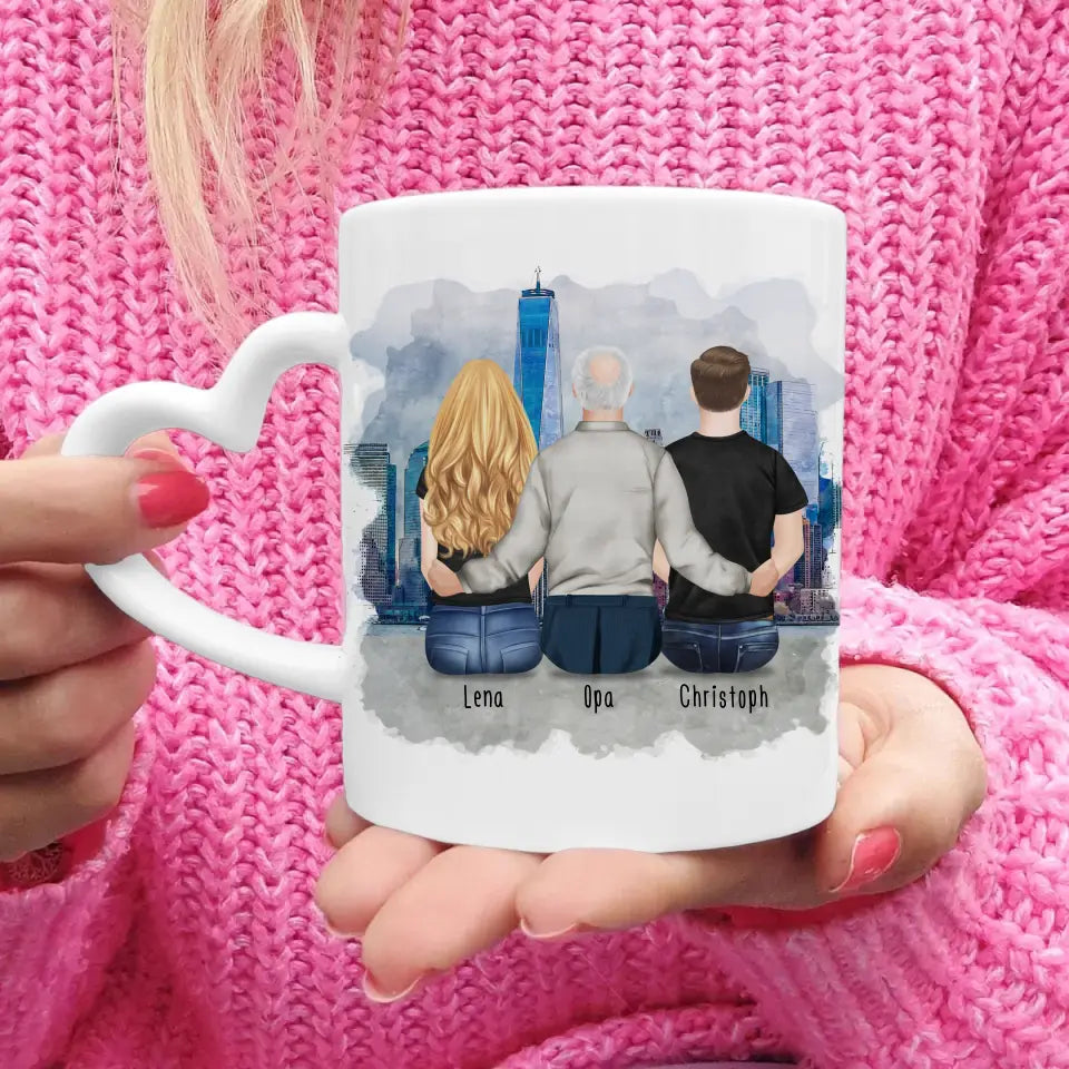 Personalisierte Tasse für Opa (1 Frau + 1 Mann + 1 Opa)