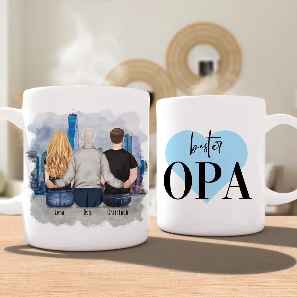 Personalisierte Tasse für Opa (1 Frau + 1 Mann + 1 Opa)