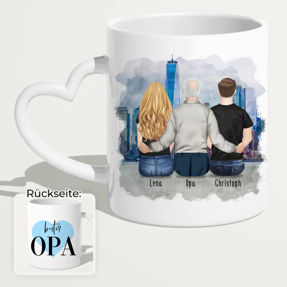 Personalisierte Tasse für Opa (1 Frau + 1 Mann + 1 Opa)