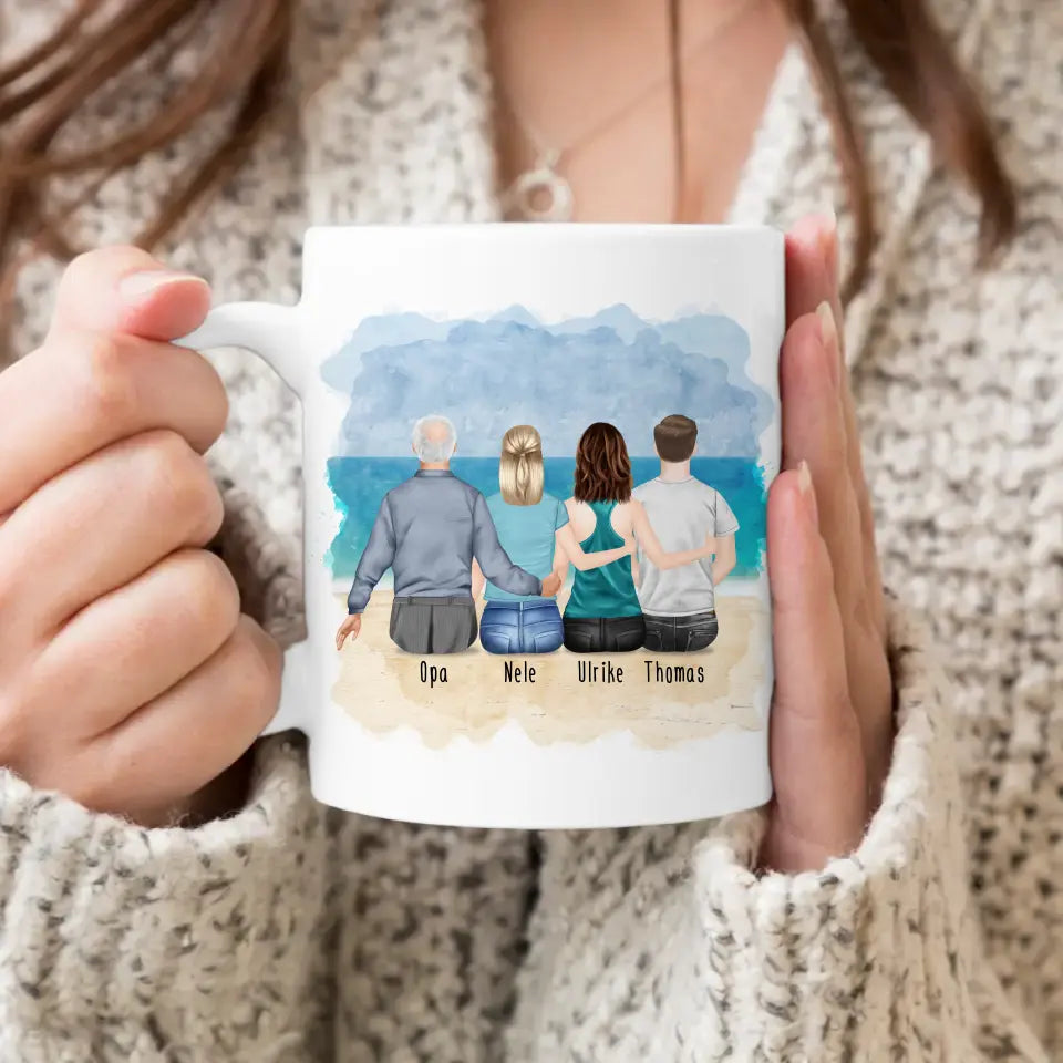 Personalisierte Tasse für Opa (2 Frauen + 1 Mann + 1 Opa)