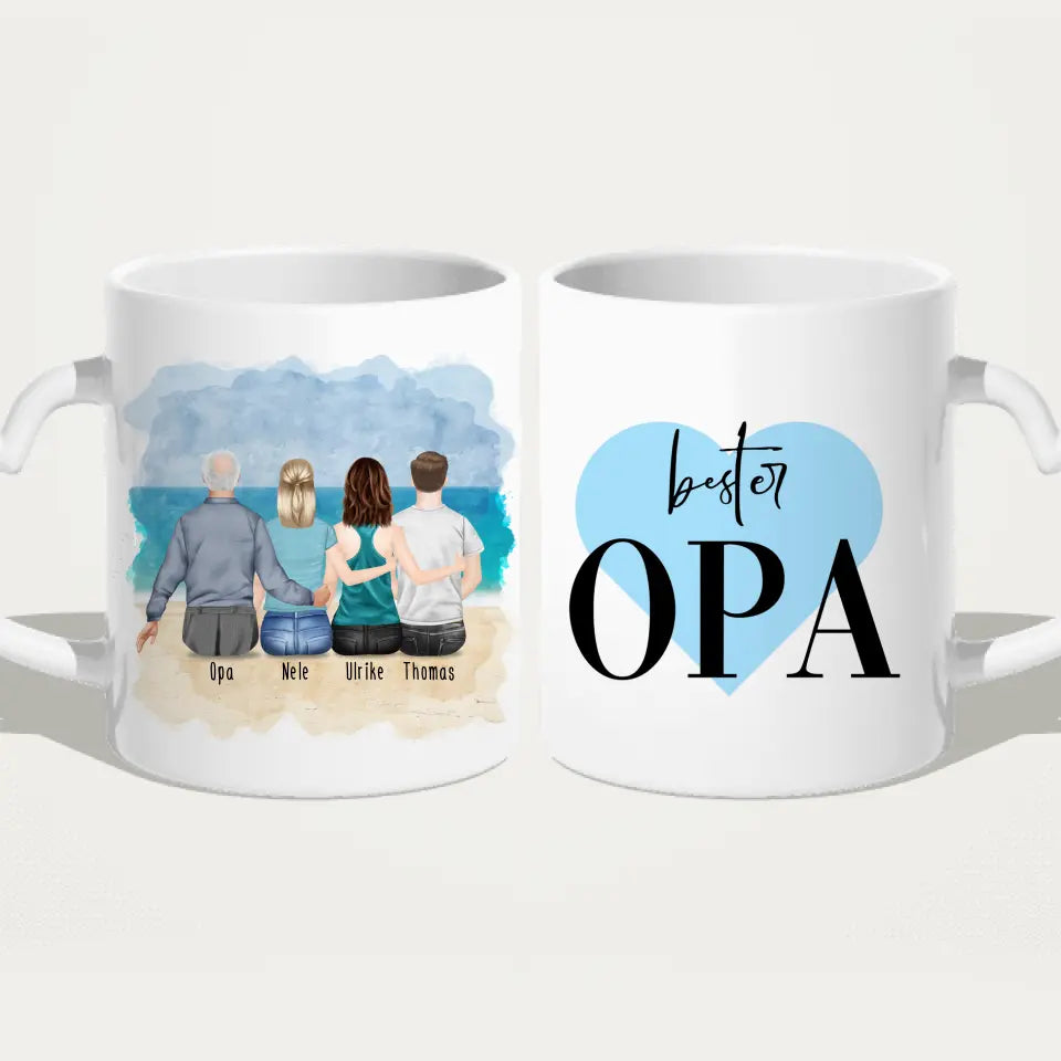 Personalisierte Tasse für Opa (2 Frauen + 1 Mann + 1 Opa)