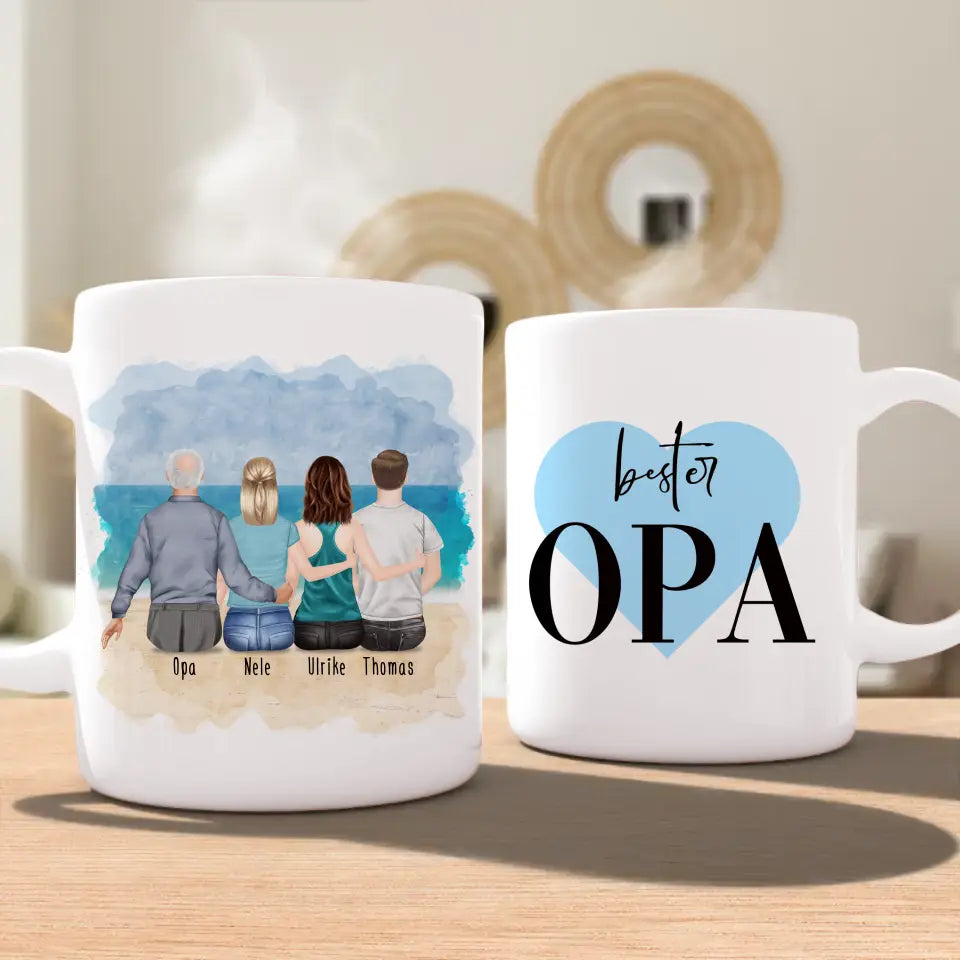 Personalisierte Tasse für Opa (2 Frauen + 1 Mann + 1 Opa)