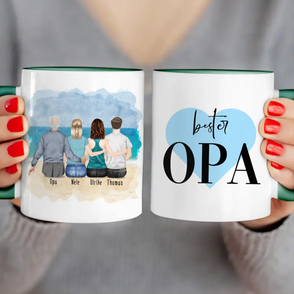 Personalisierte Tasse für Opa (2 Frauen + 1 Mann + 1 Opa)