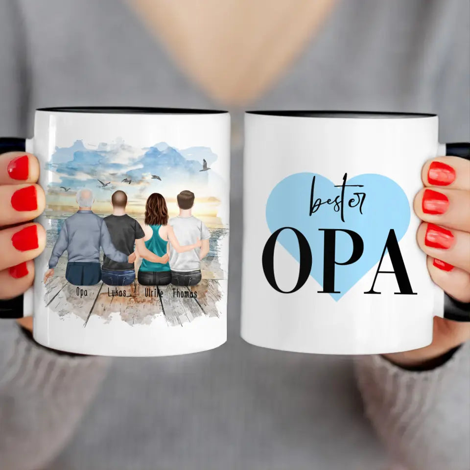 Personalisierte Tasse für Opa (1 Frau + 2 Männer + 1 Opa)