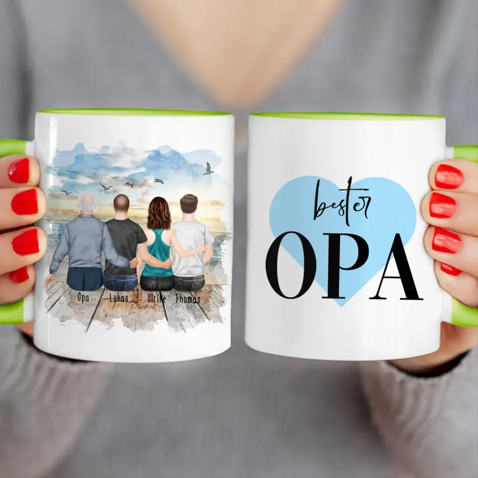 Personalisierte Tasse für Opa (1 Frau + 2 Männer + 1 Opa)