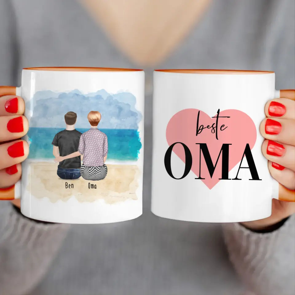 Personalisierte Tasse für Oma (1 Mann + 1 Oma)