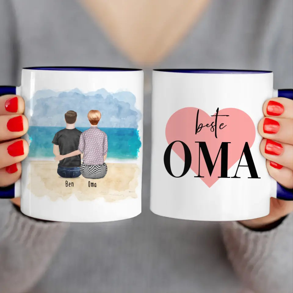 Personalisierte Tasse für Oma (1 Mann + 1 Oma)