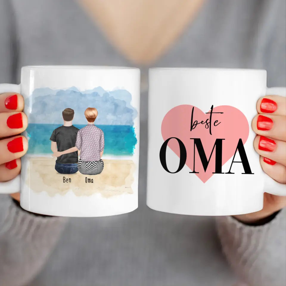 Personalisierte Tasse für Oma (1 Mann + 1 Oma)