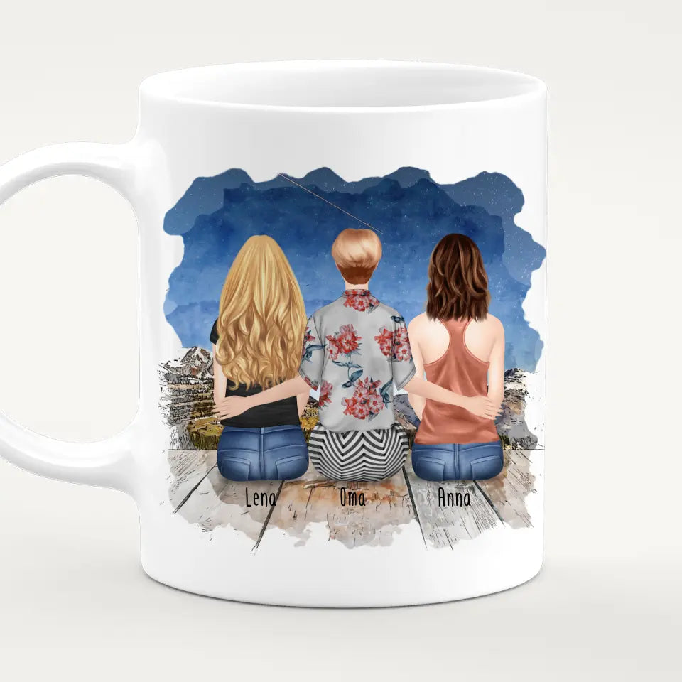 Personalisierte Tasse für Oma (2 Frauen + 1 Oma)