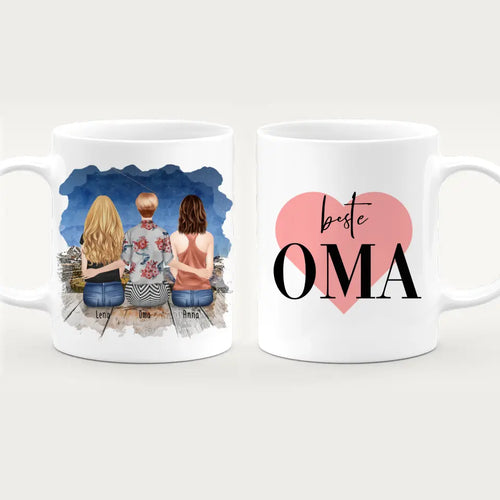 Personalisierte Tasse für Oma (2 Frauen + 1 Oma)