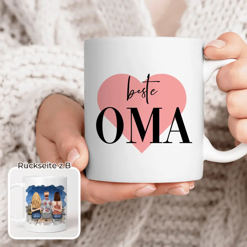 Personalisierte Tasse für Oma (2 Frauen + 1 Oma)