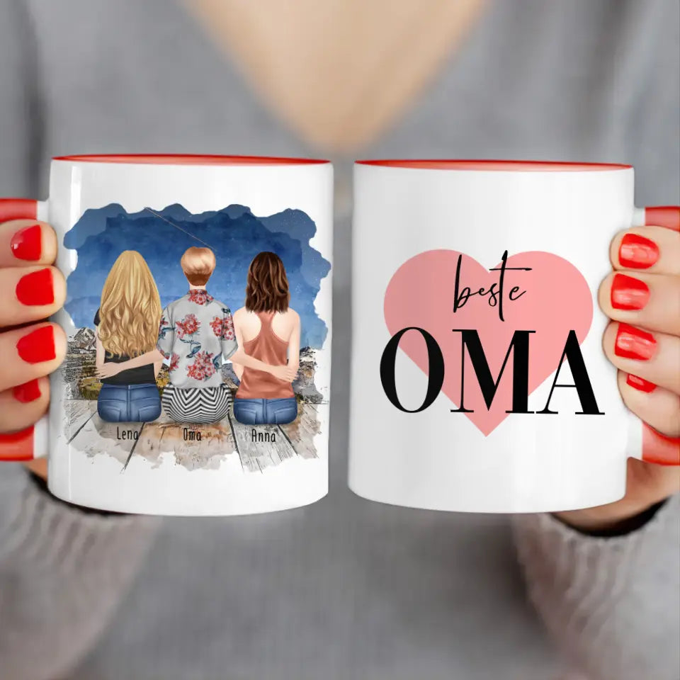 Personalisierte Tasse für Oma (2 Frauen + 1 Oma)