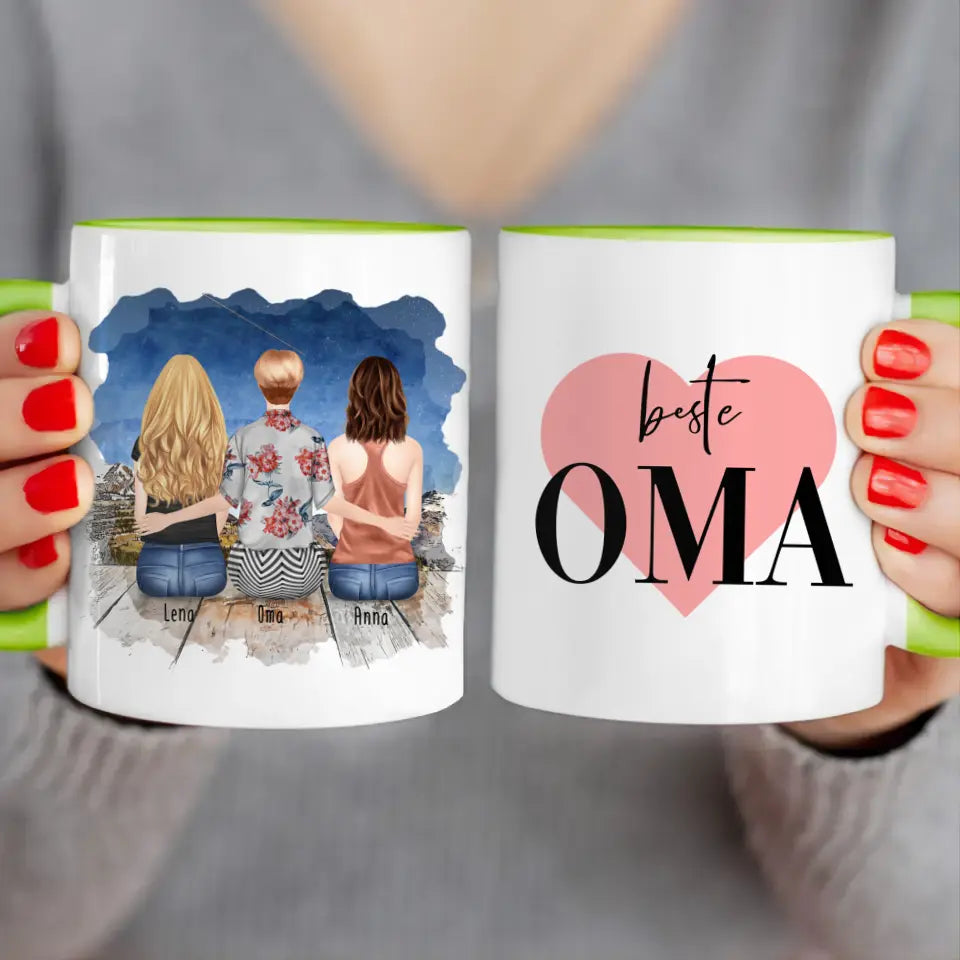 Personalisierte Tasse für Oma (2 Frauen + 1 Oma)