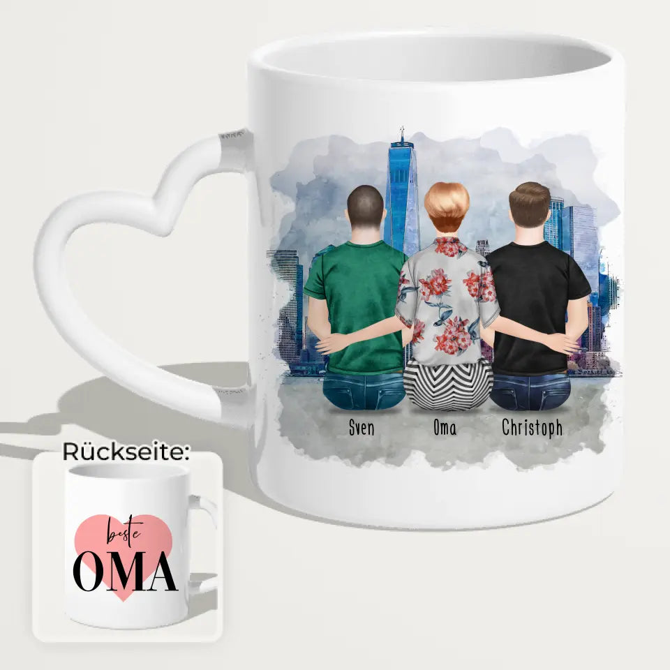 Personalisierte Tasse für Oma (2 Männer + 1 Oma)