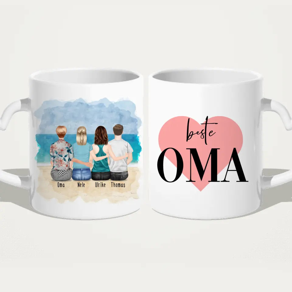 Personalisierte Tasse für Oma (2 Frauen + 1 Mann + 1 Oma)