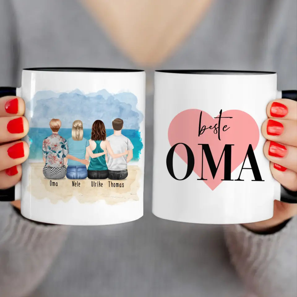 Personalisierte Tasse für Oma (2 Frauen + 1 Mann + 1 Oma)