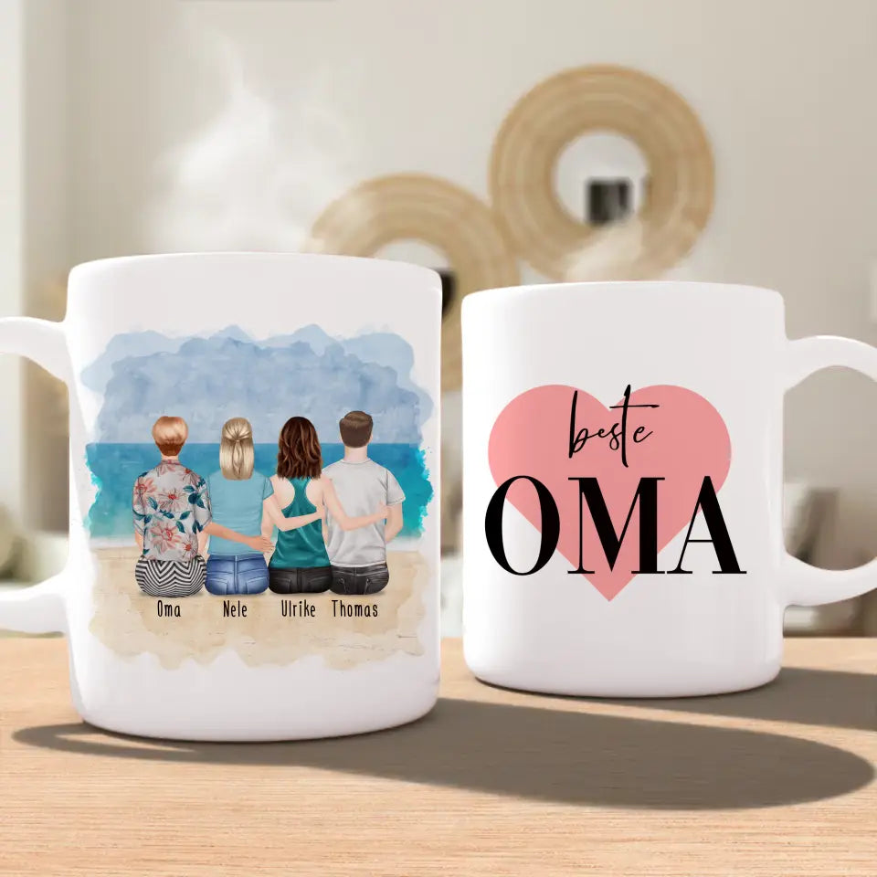 Personalisierte Tasse für Oma (2 Frauen + 1 Mann + 1 Oma)