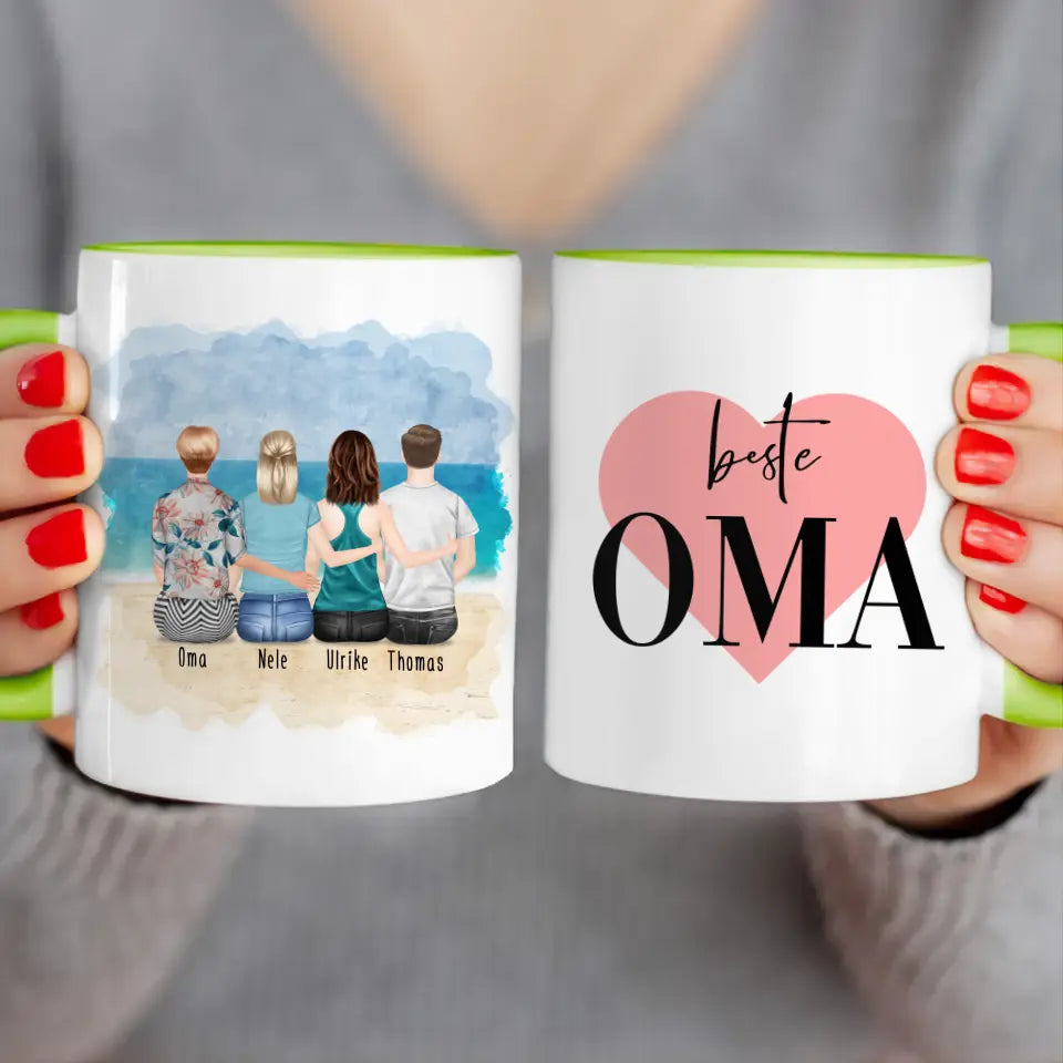 Personalisierte Tasse für Oma (2 Frauen + 1 Mann + 1 Oma)