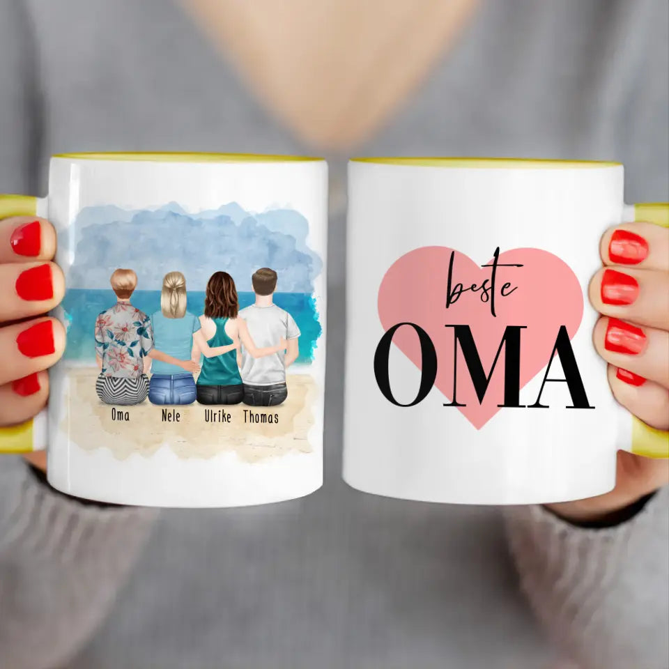 Personalisierte Tasse für Oma (2 Frauen + 1 Mann + 1 Oma)