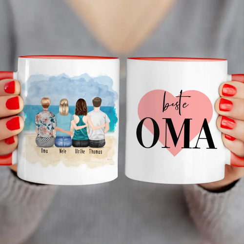 Personalisierte Tasse für Oma (2 Frauen + 1 Mann + 1 Oma)