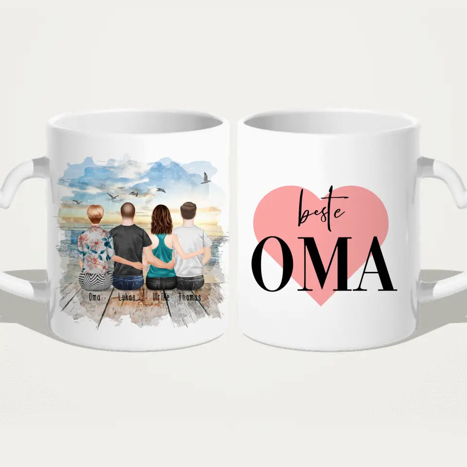 Personalisierte Tasse für Oma (1 Frau + 2 Männer + 1 Oma)