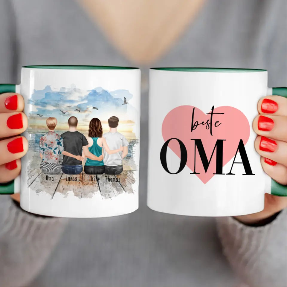 Personalisierte Tasse für Oma (1 Frau + 2 Männer + 1 Oma)