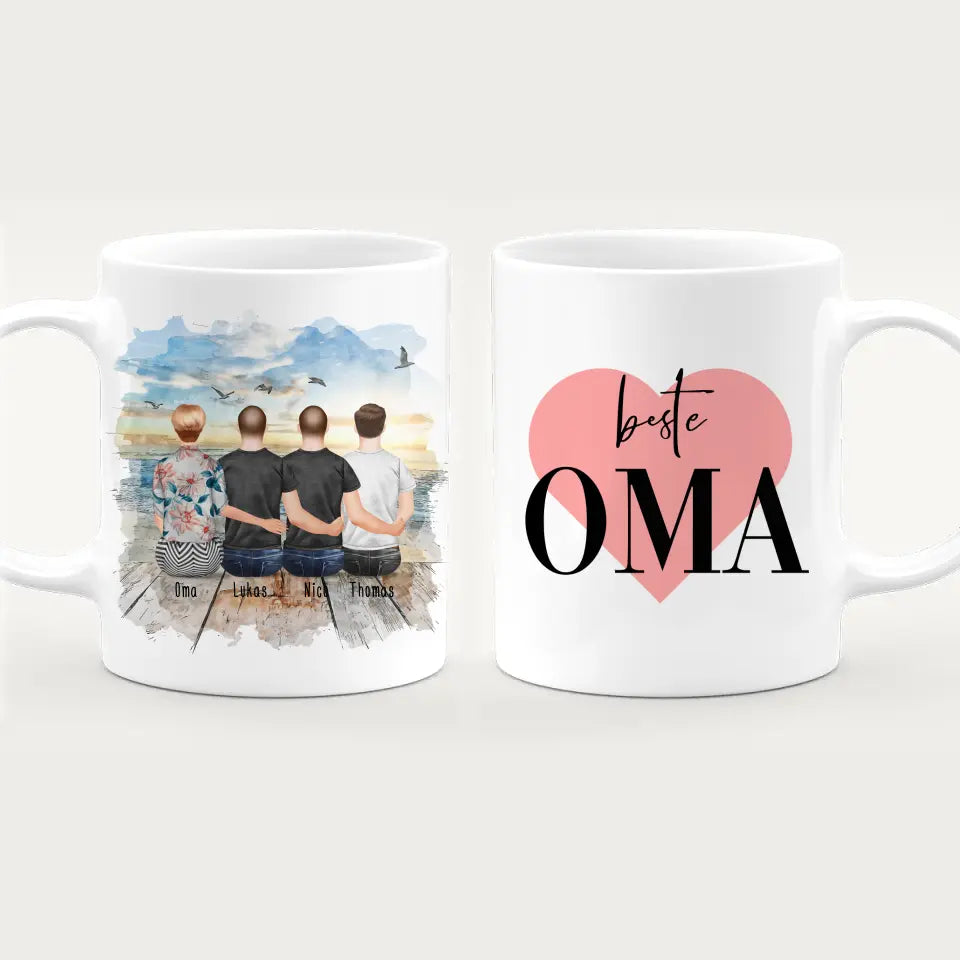 Personalisierte Tasse für Oma (3 Männer + 1 Oma)