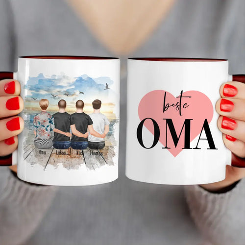 Personalisierte Tasse für Oma (3 Männer + 1 Oma)