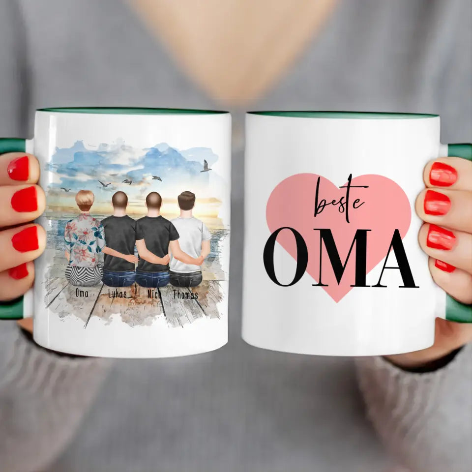 Personalisierte Tasse für Oma (3 Männer + 1 Oma)