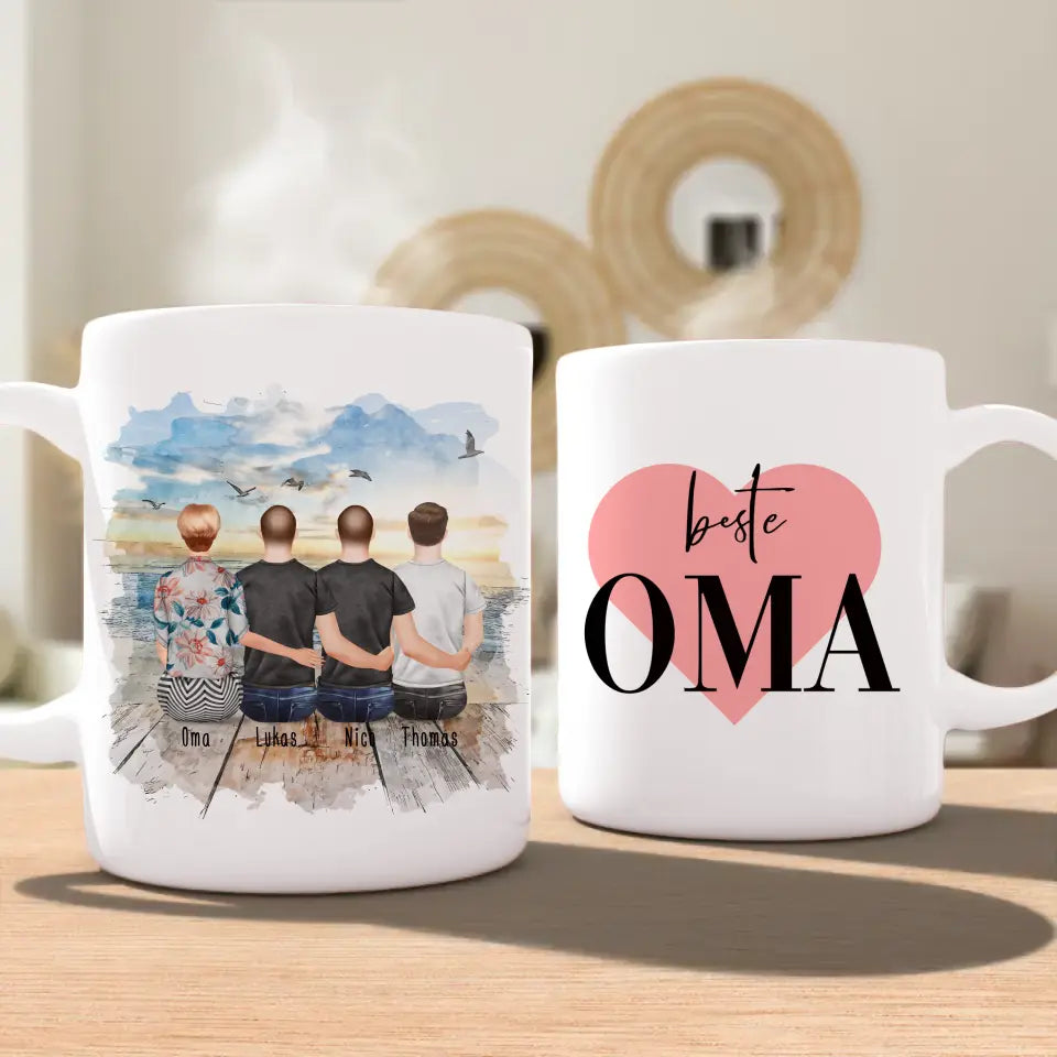 Personalisierte Tasse für Oma (3 Männer + 1 Oma)