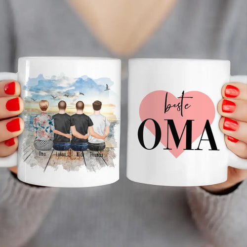 Personalisierte Tasse für Oma (3 Männer + 1 Oma)