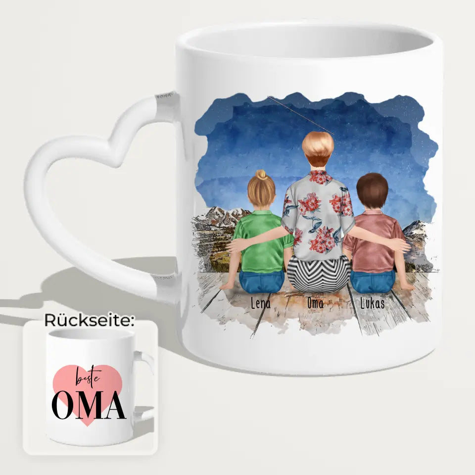 Personalisierte Tasse für Oma (2 Kinder + 1 Oma)