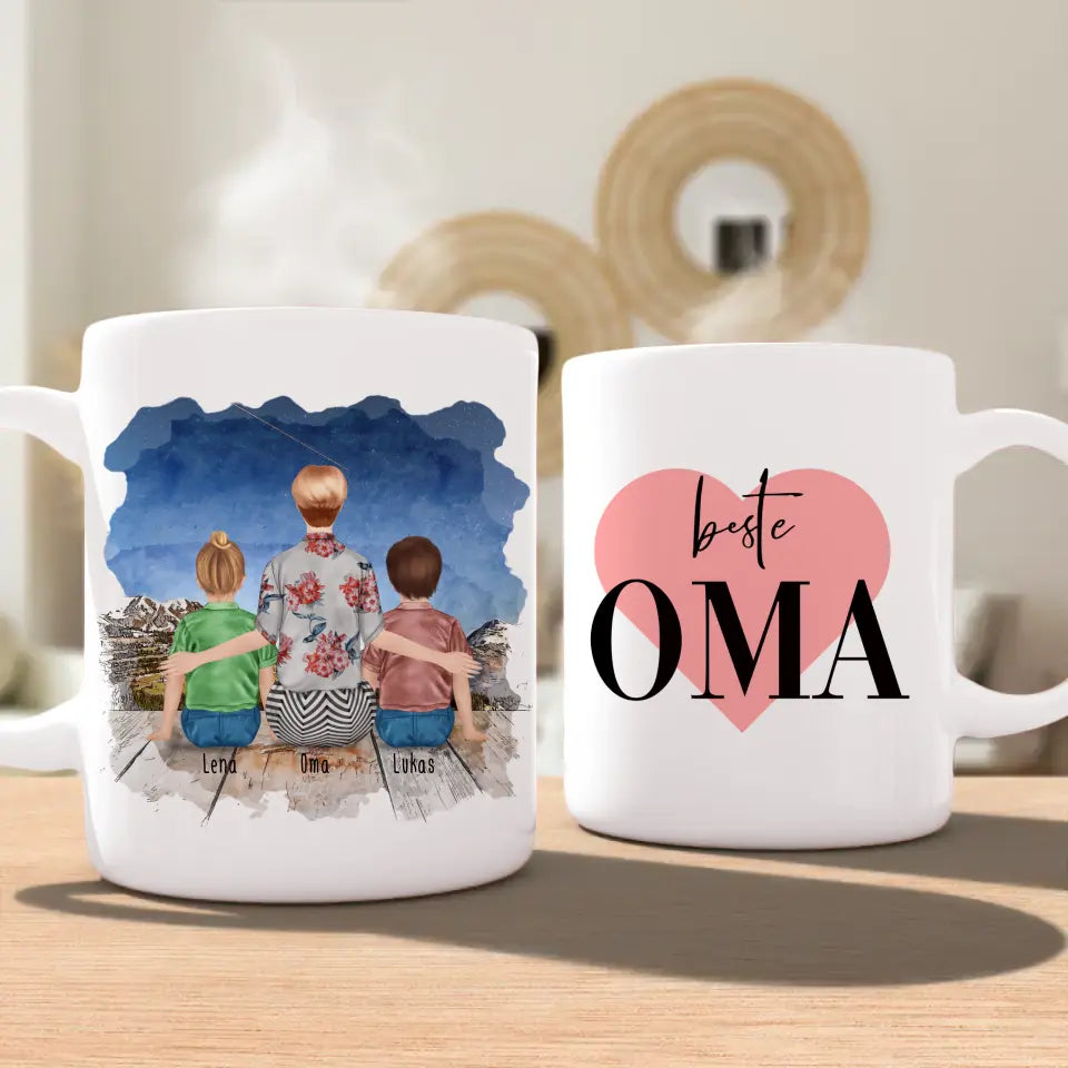 Personalisierte Tasse für Oma (2 Kinder + 1 Oma)