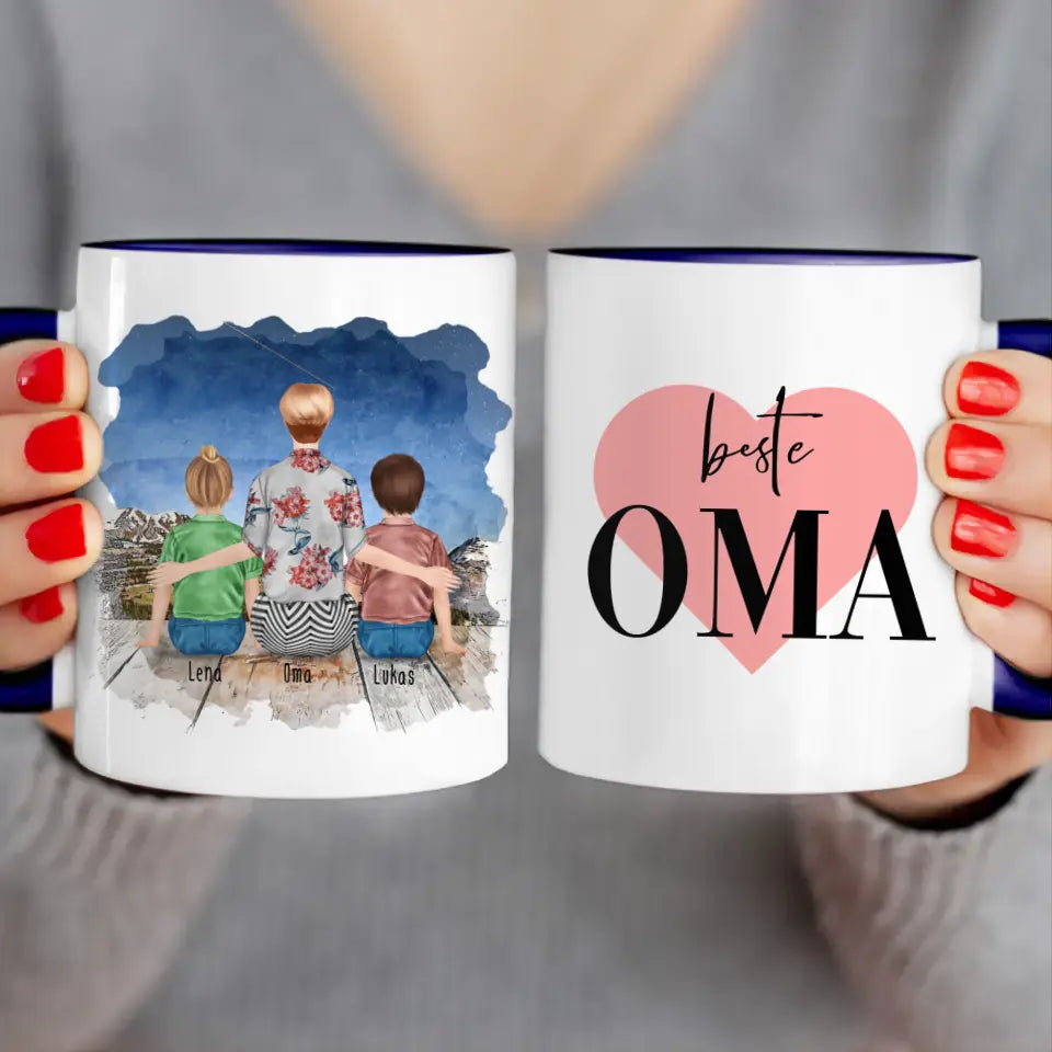 Personalisierte Tasse für Oma (2 Kinder + 1 Oma)