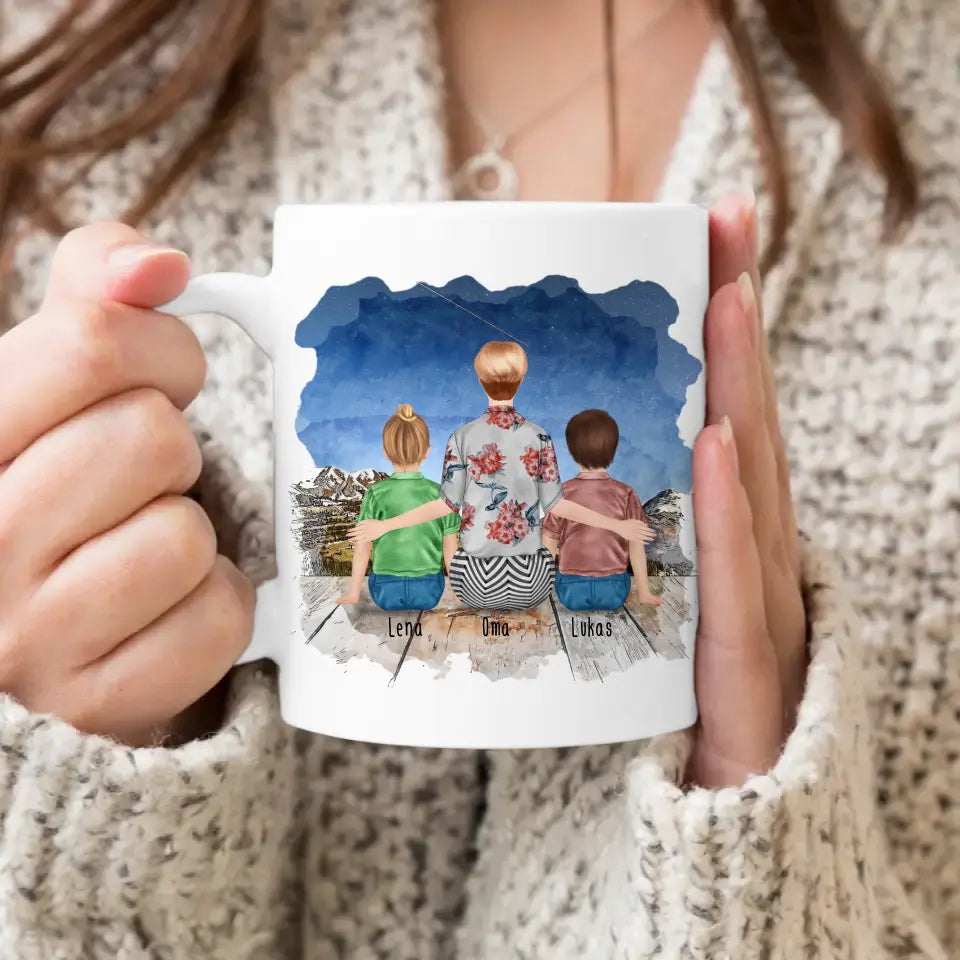 Personalisierte Tasse für Oma (2 Kinder + 1 Oma)