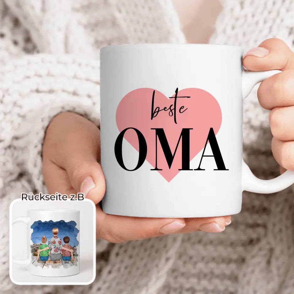 Personalisierte Tasse für Oma (2 Kinder + 1 Oma)