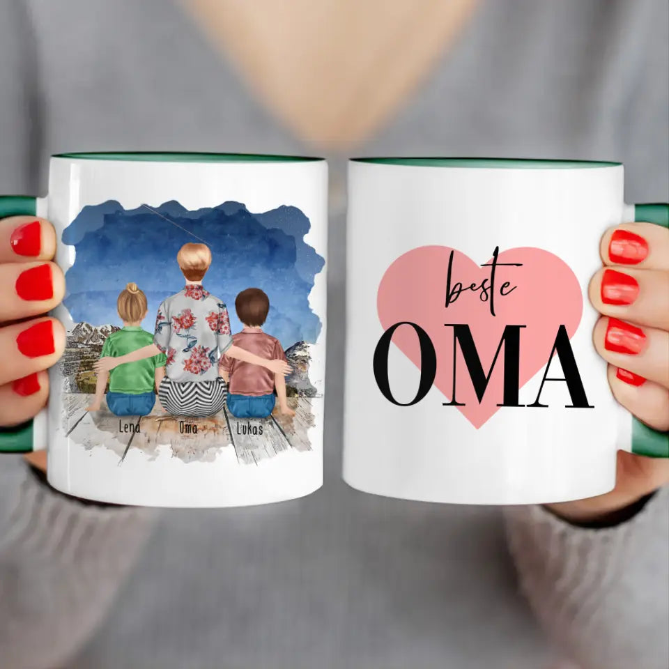 Personalisierte Tasse für Oma (2 Kinder + 1 Oma)