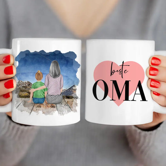 Personalisierte Tasse für Oma (1 Kind + 1 Oma)