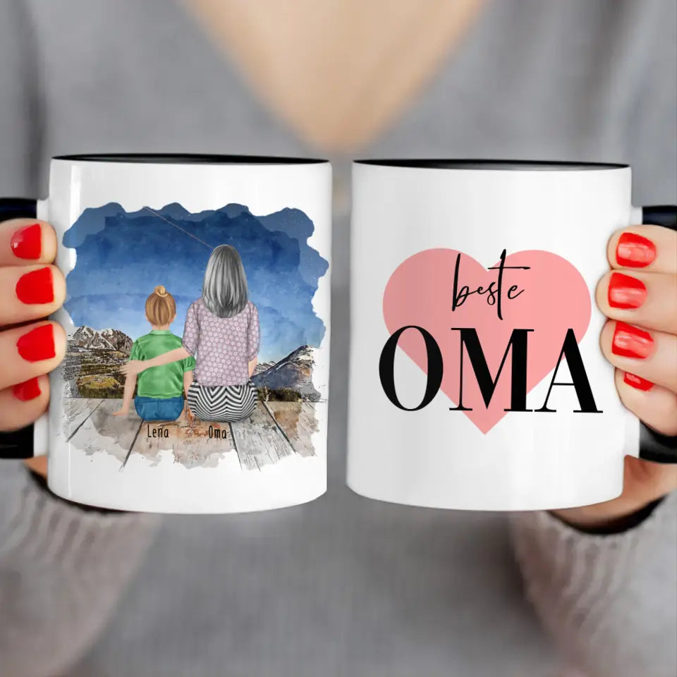 Personalisierte Tasse für Oma (1 Kind + 1 Oma)