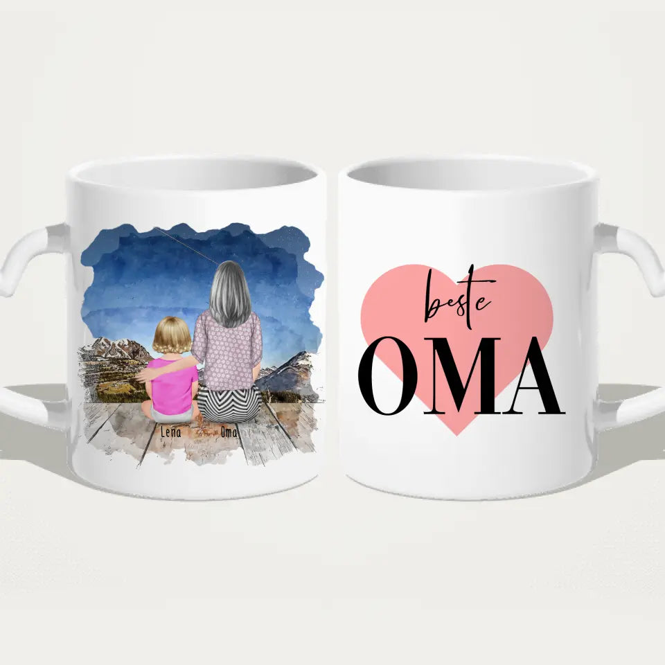 Personalisierte Tasse für Oma (1 Baby + 1 Oma)